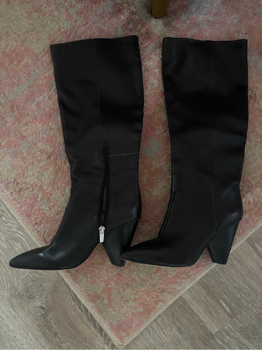 Vince Camuto Black Leather Block Heel Pumps